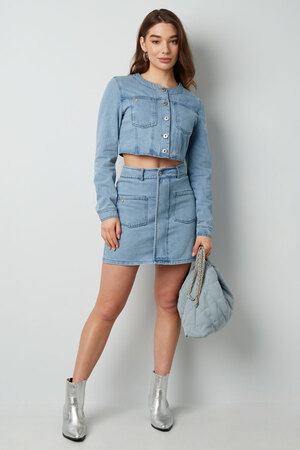 Cropped denim jacket with buttons - blue  h5 Picture4